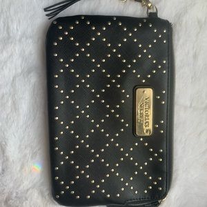 Victoria secret studded black and gold wristlet